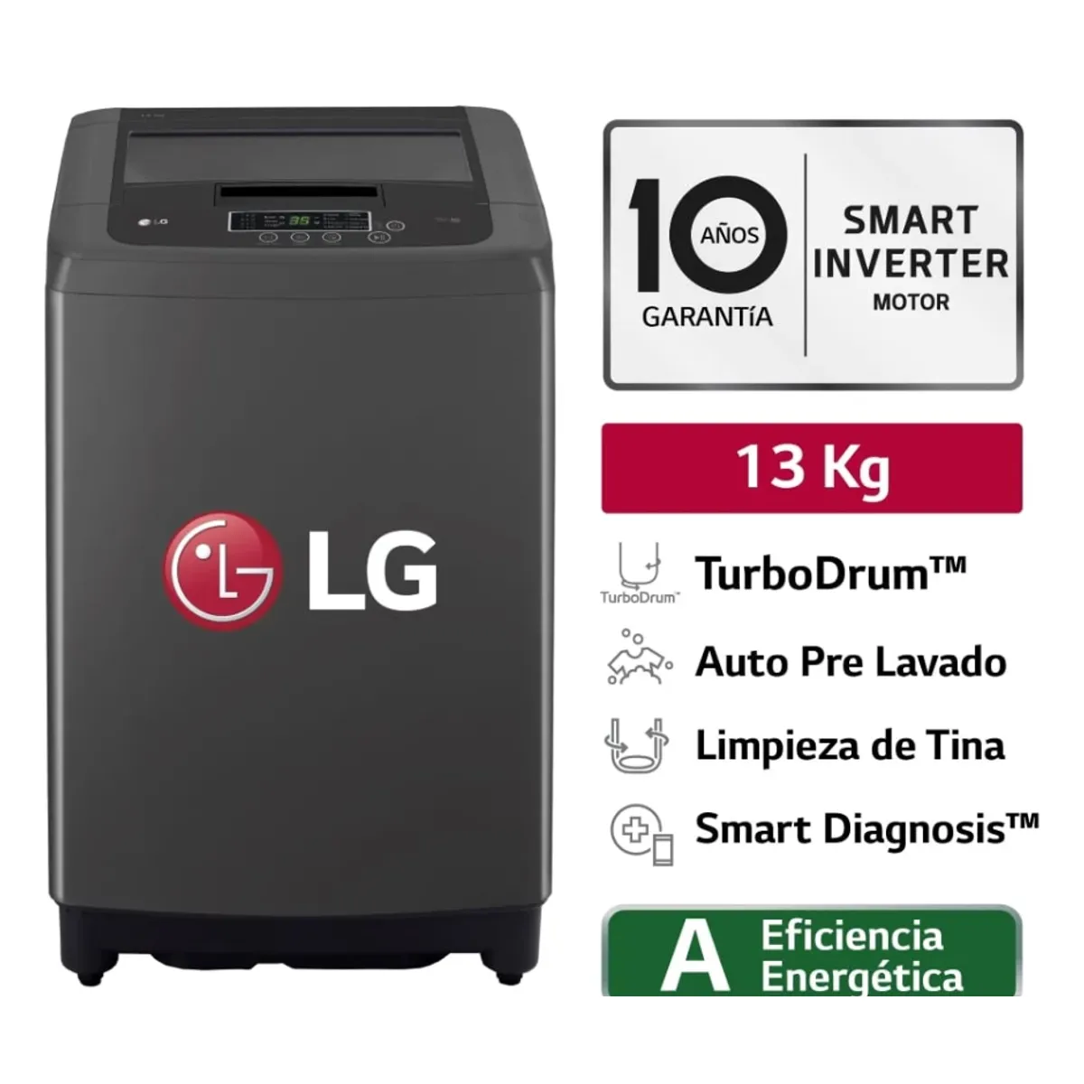 LG - LAVADORA LG CARGA SUPERIOR 13 KG WT13BPBK TURBODRUM NEGRO CLARO