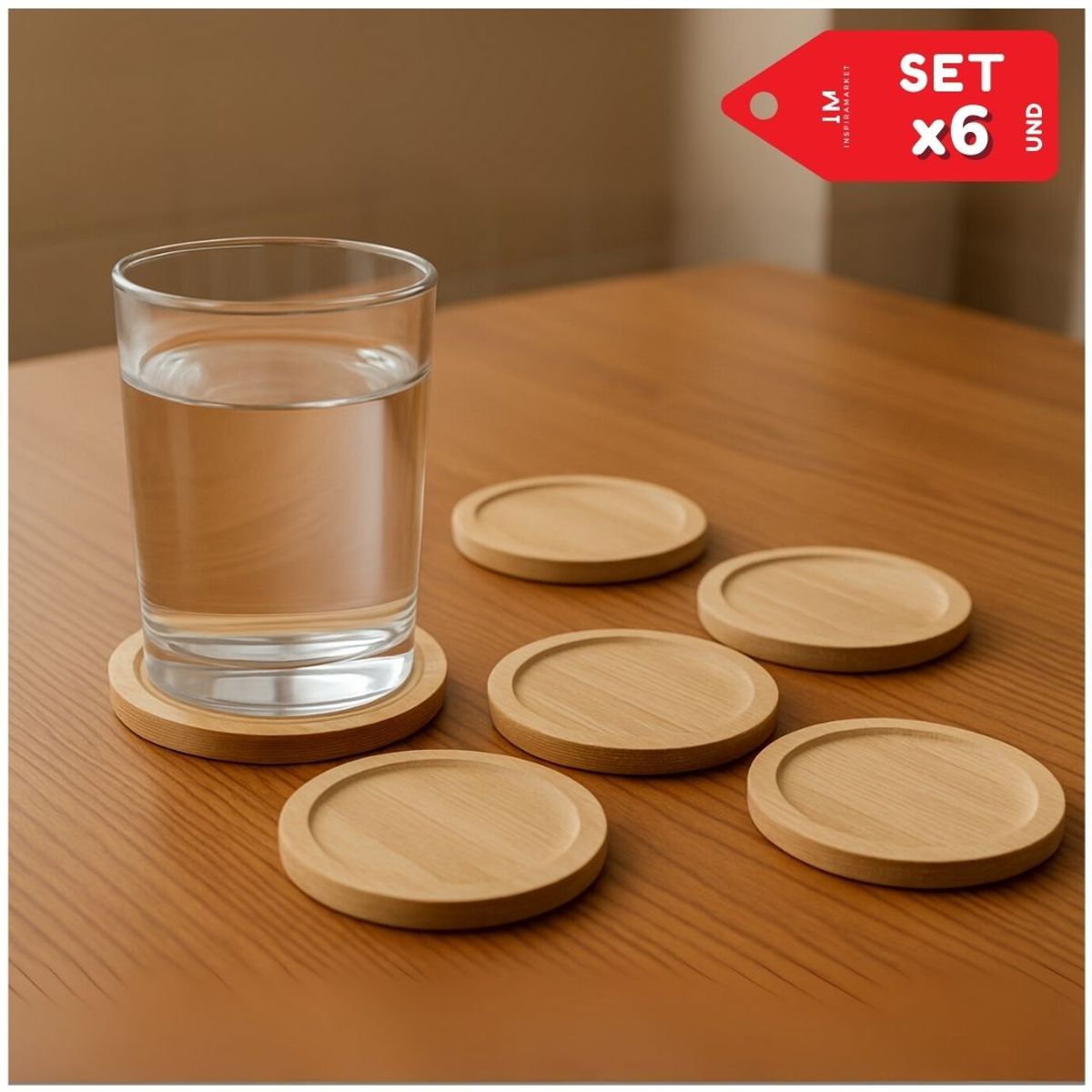 GENERICO - Porta Vasos Posa Vasos Bambú Set x6