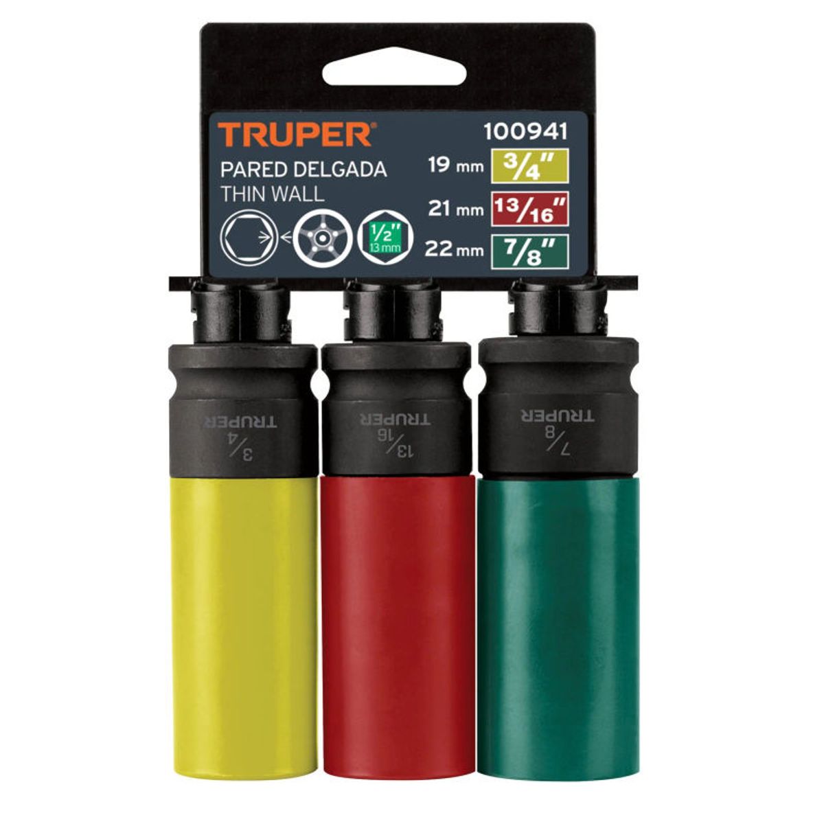 Truper - Juego 3 dados largos 12 impacto protección plástica 6p std Truper - 100941