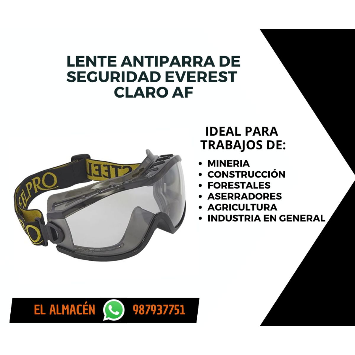 STEELPRO - LENTE ANTIPARRA DE SEGURIDAD EVEREST CLARO AF