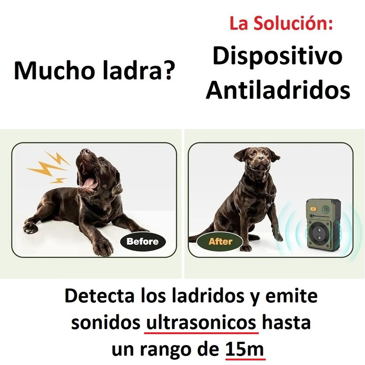 GENERICO - Dispositivo Antiladridos Perros Ultrasonico 15m Bat Recar