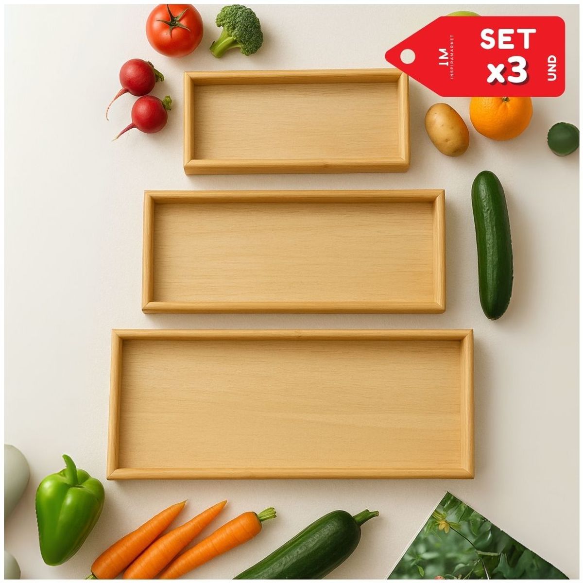 GENERICO - Bandeja Decorativa Transportador de alimentos Set x3