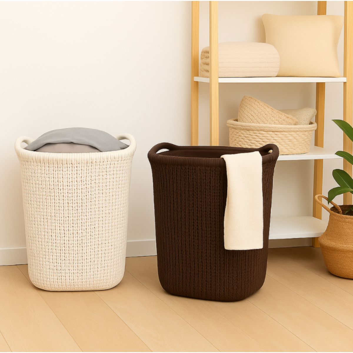 REYPLAST - Cesto De Ropa - Tacho de Ropa - 60L MARRÓN Y HUESO - Pack de 2 und