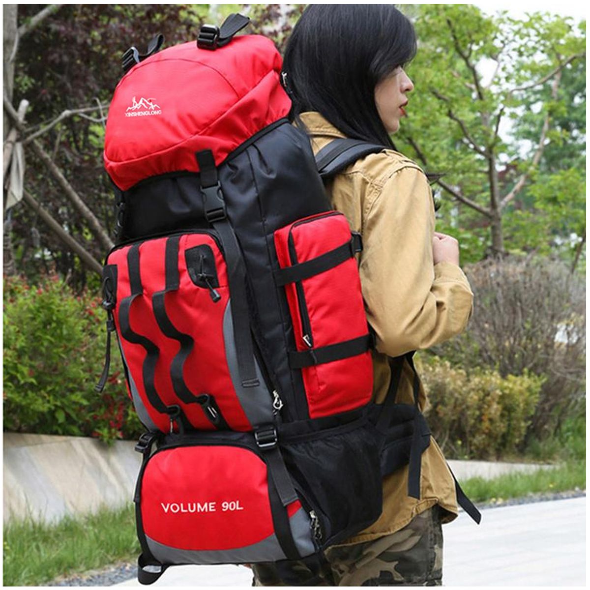 NEO DIGITAL - Mochila de senderismo impermeable 90L campamento BP45 rojo