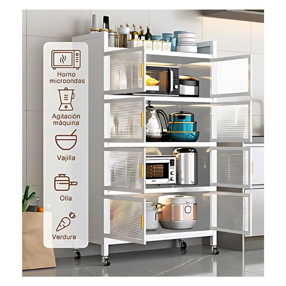 GENERICO - Estante para Cocina Multifuncional 5 pisos con Ruedas Blanco