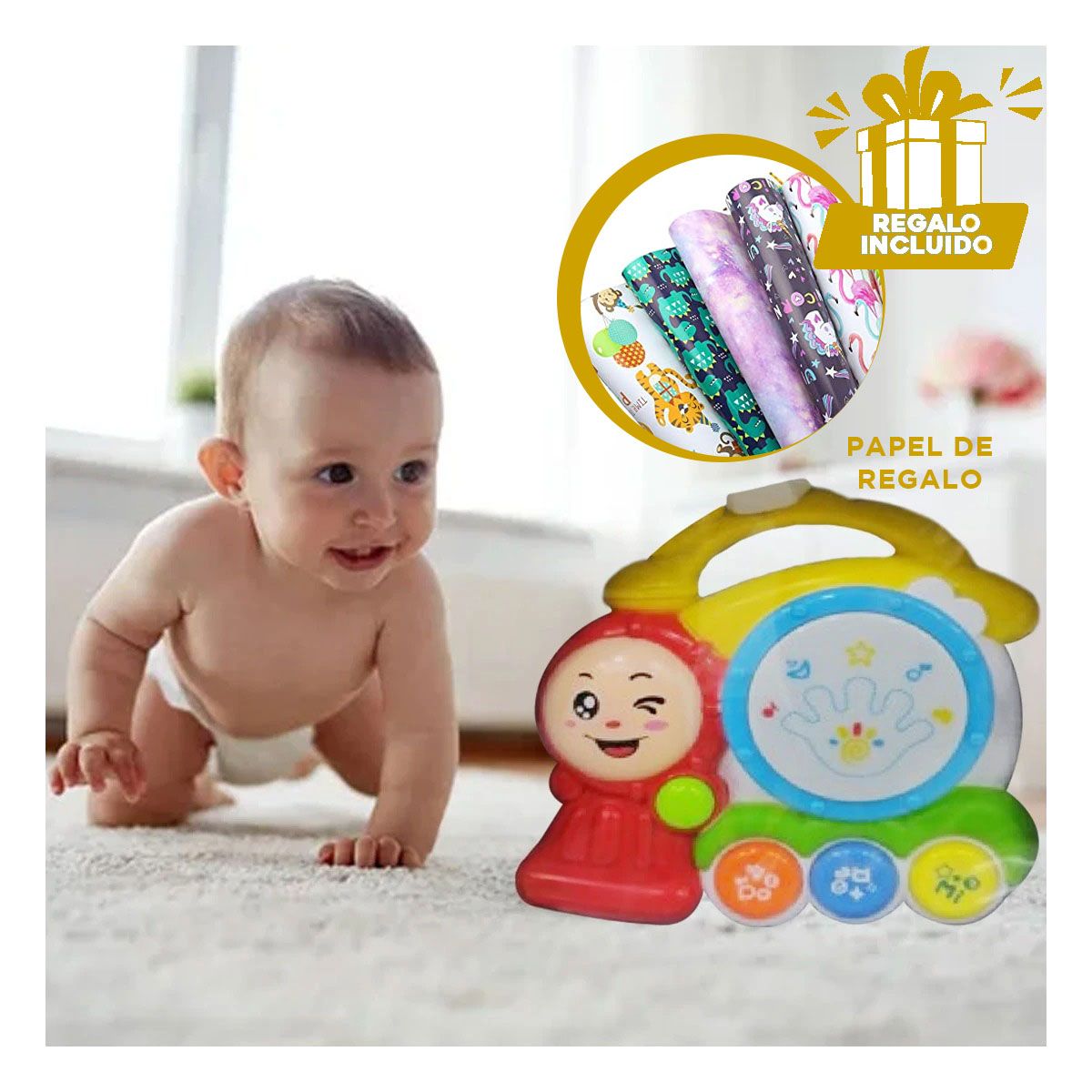 GENERICO - Tambor con Teclas para Niños con Musica Y+Papel de Regalo