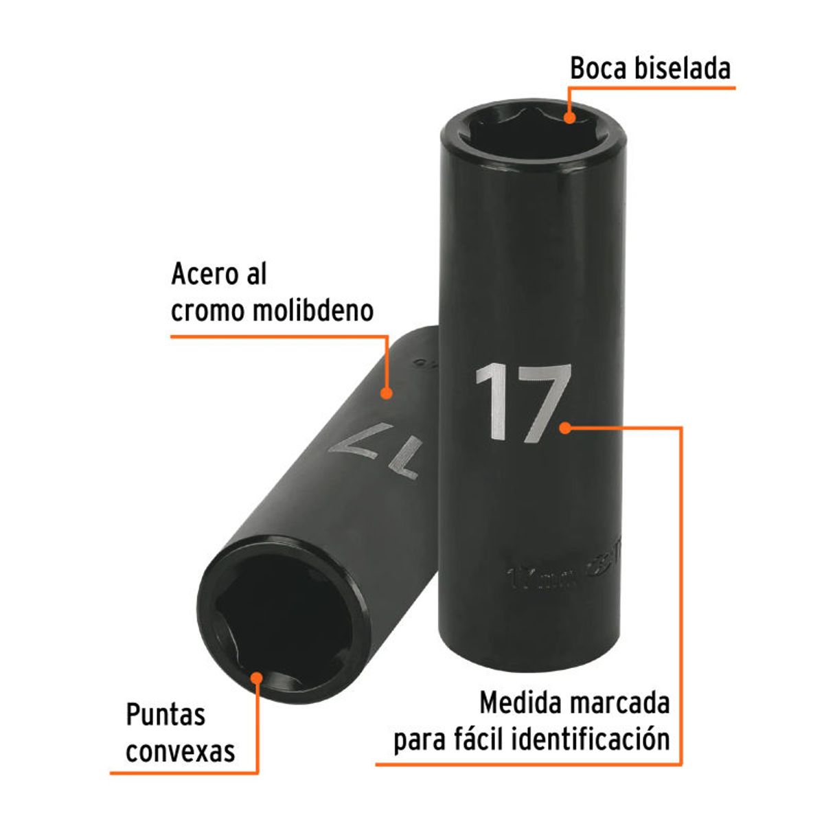 TRUPER - Dado largo cuadro 12 de impacto 6 puntas de 17 mm Truper - 12429