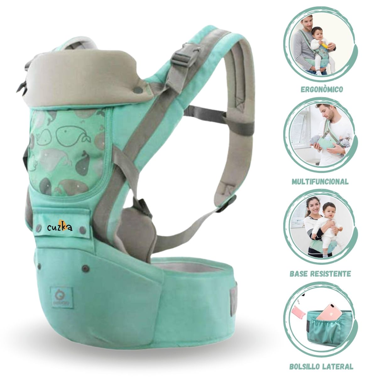 AEOLOS - Canguro Para Bebé Ergonómico Ballena 3 en 1 LIGHT GREEN