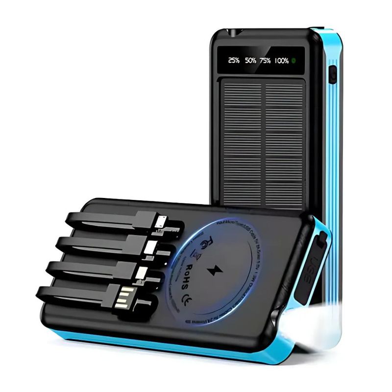 GENERICO - PowerBank Solar Portátil de 20000 mAh Con Cables Negro Sanci