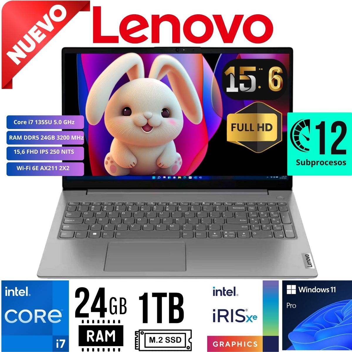 LENOVO - Laptop Lenovo V15 G4 IRU Intel Core i7-13va Gen Ram 24GB SSD 1TB 15.6 LED FHD Win 11 PRO