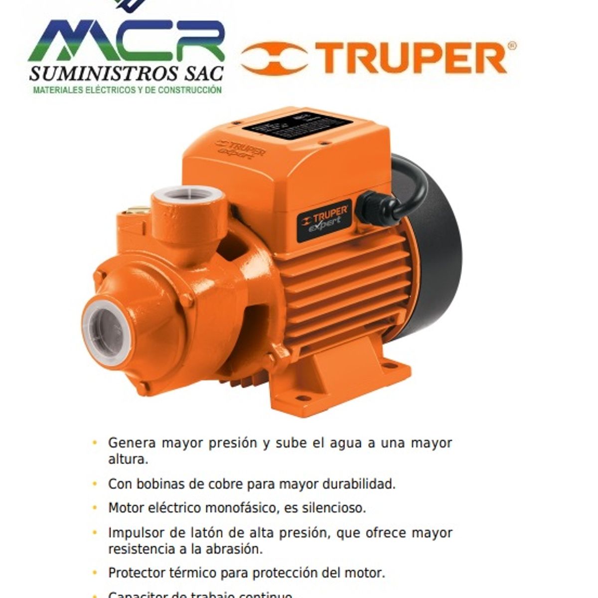 TRUPER - Bomba periférica 1 /2HP 220V60Hz uso agrícola EXPERT TRUPER
