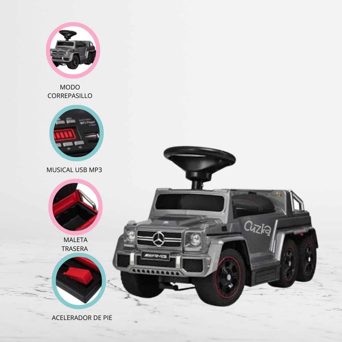 MERCEDES BENZ - Correpasillo a Batería 2 en 1 para NiñoS »AMG SIX» Gray