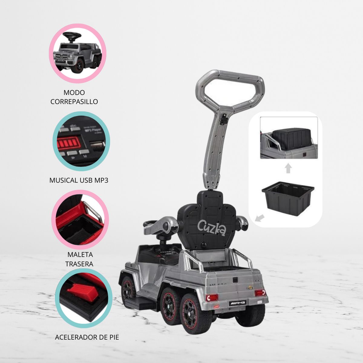 MERCEDES BENZ - Correpasillo a Batería 2 en 1 para NiñoS »AMG SIX» Gray