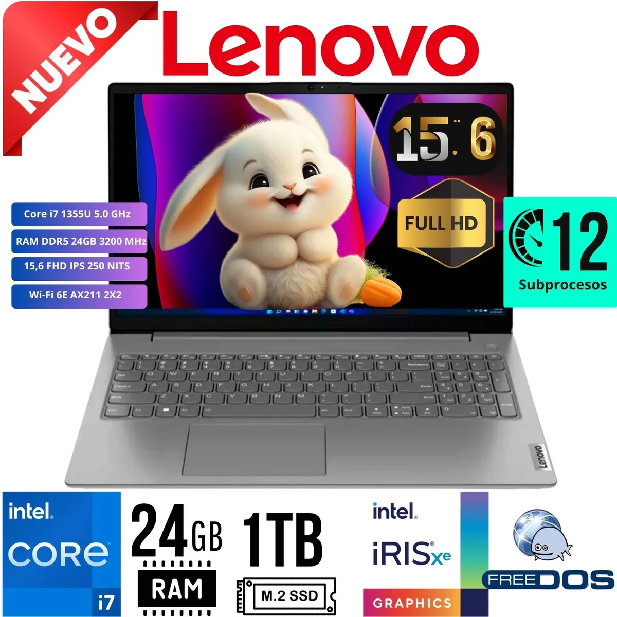 LENOVO - Laptop Lenovo V15 G4 IRU Intel Core i7-13va Gen Ram 24GB SSD 1TB 15.6 LED FHD Free Dos