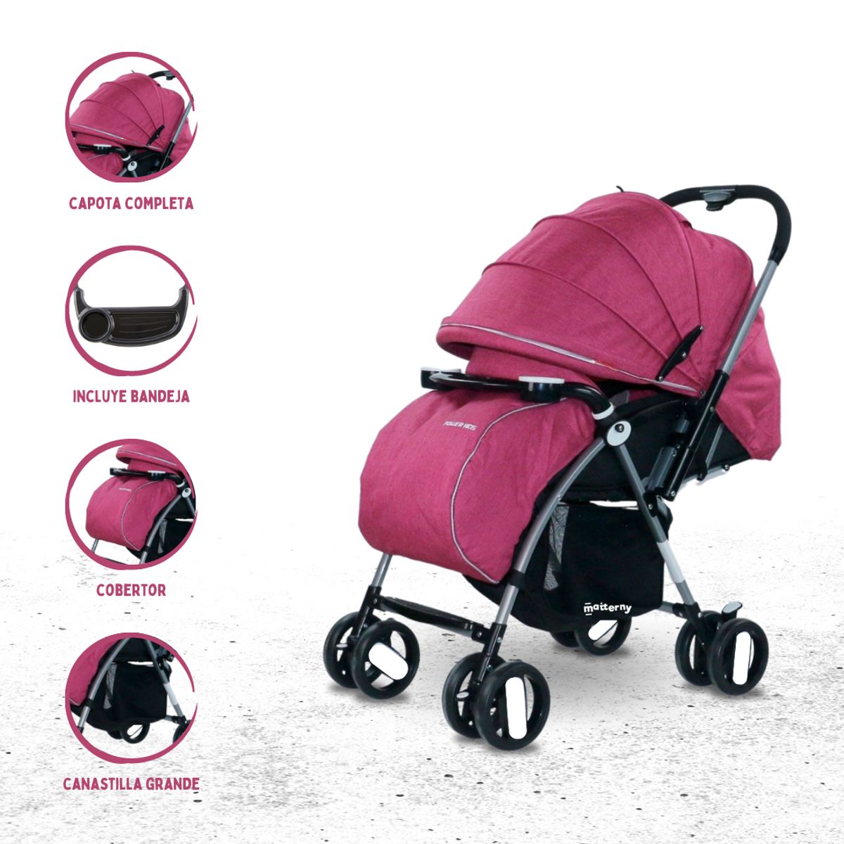 POWER KIDS - Coche Cuna para Bebé «SMART» Fucsia