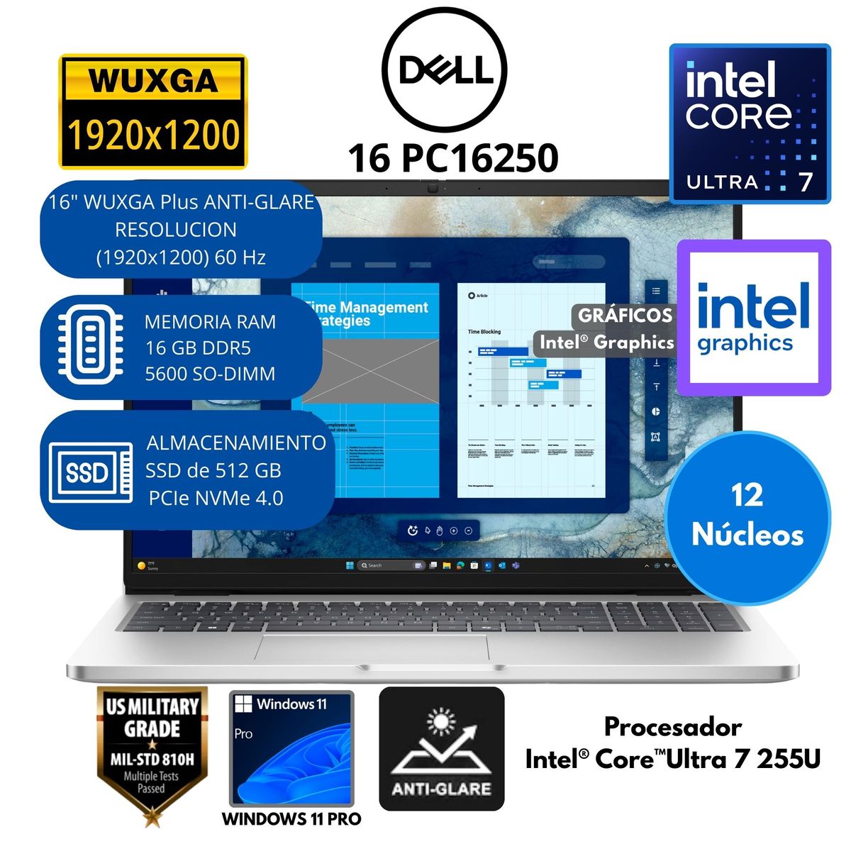 DELL - Laptop Dell Pro Intel Core Ultra 7 (16 PC16250) RAM 16 GB SSD 512 GB 16" WUXGA PLUS Windows 11 PRO