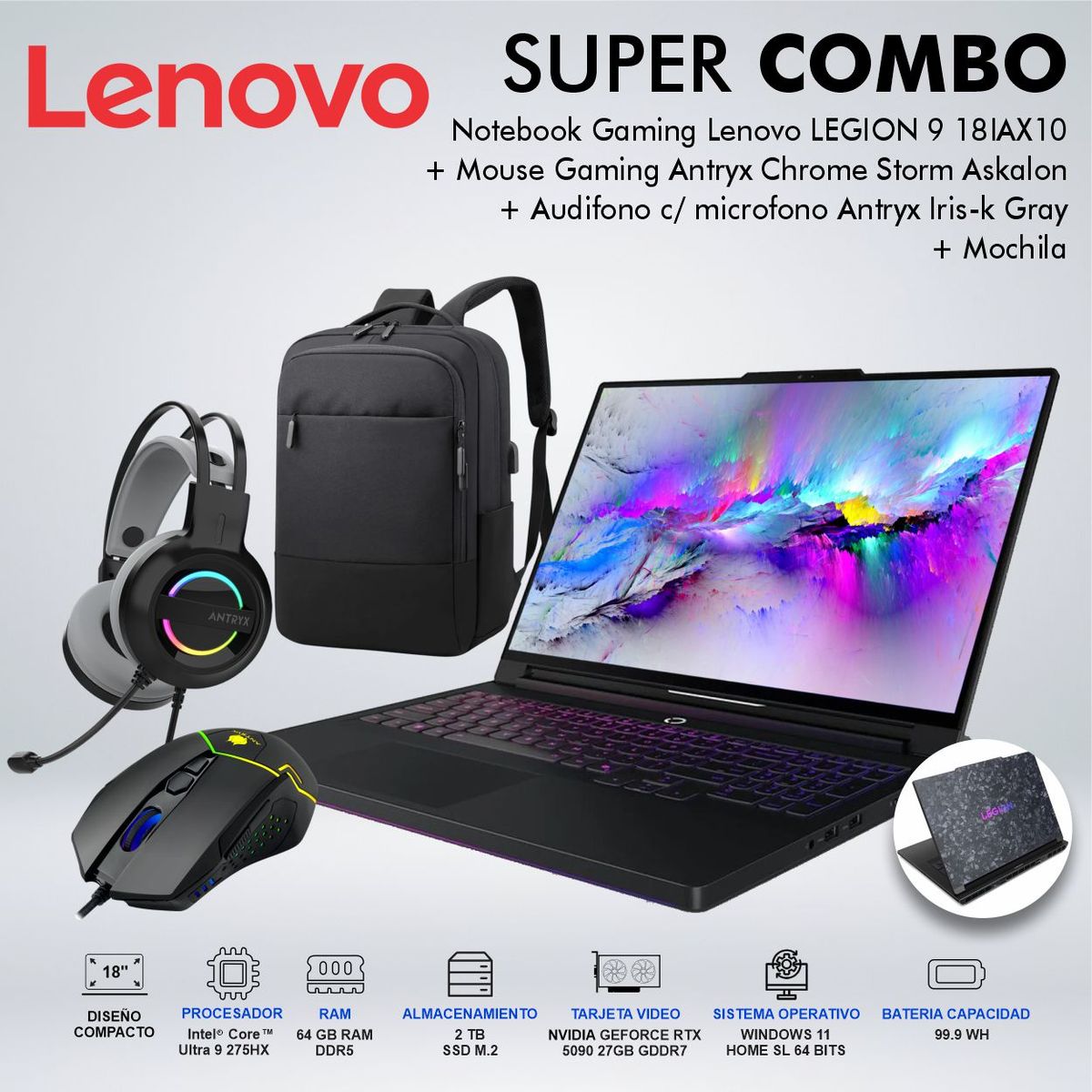 LENOVO - LAPTOP LENOVO LEGION 9 18IAX10 Ultra 9 275HX MEMORIA 64GB DISCO 2TB SSD M2