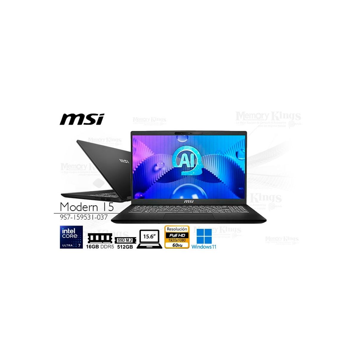 GENERICO - Laptop Msi Modern 15 - Core Ultra 7, 16Gb Ram, 512Gb Ssd, 15.6" Pantal