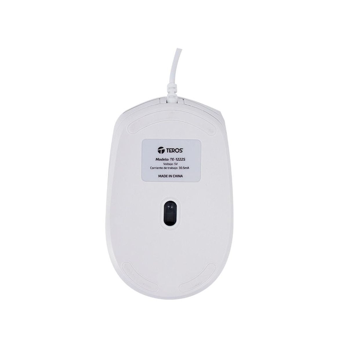 GENERICO - Mouse Óptico Teros Te-1225S Blanco, 4 Botones, 800-1600 Dpi, Conexión