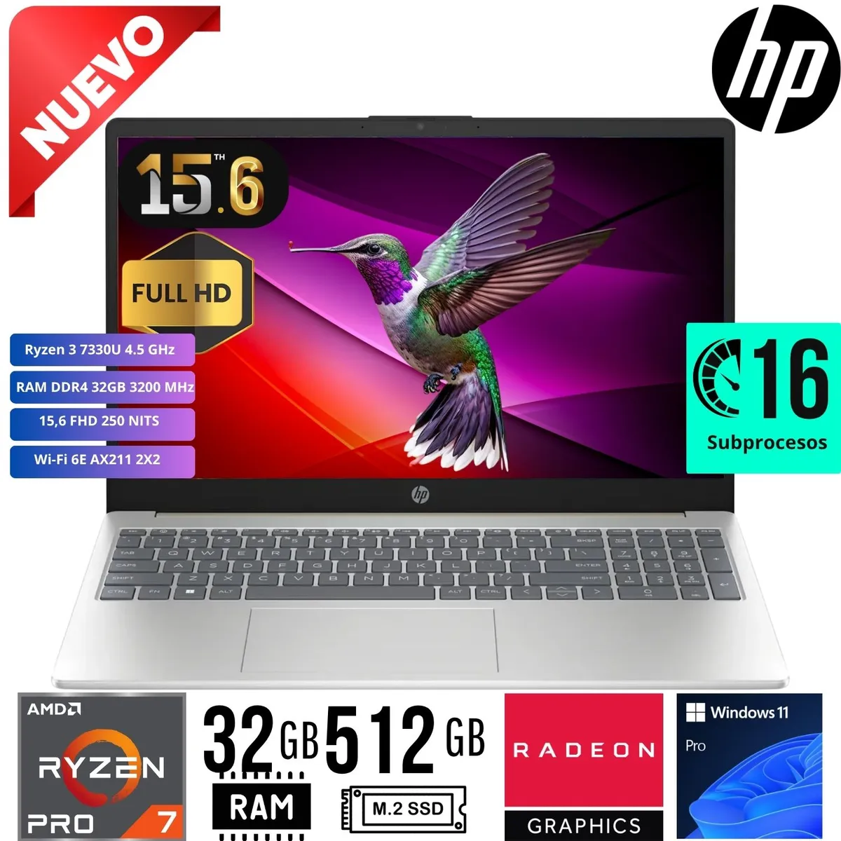 HP - LAPTOP HP 255 G10. RYZEN 7 7730U 15.6" FHD RAM 32GB SSD 512GB W11 PRO NP: B03E1LT