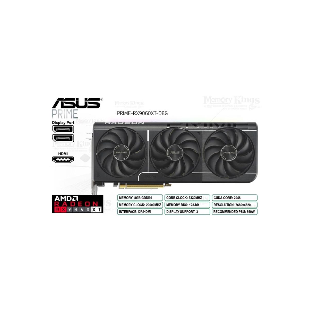 GENERICO - Asus Radeon Rx 9060 Xt 8Gb 128-Bit - Tarjeta Gráfica De Alto Rendimiento Para Gamers