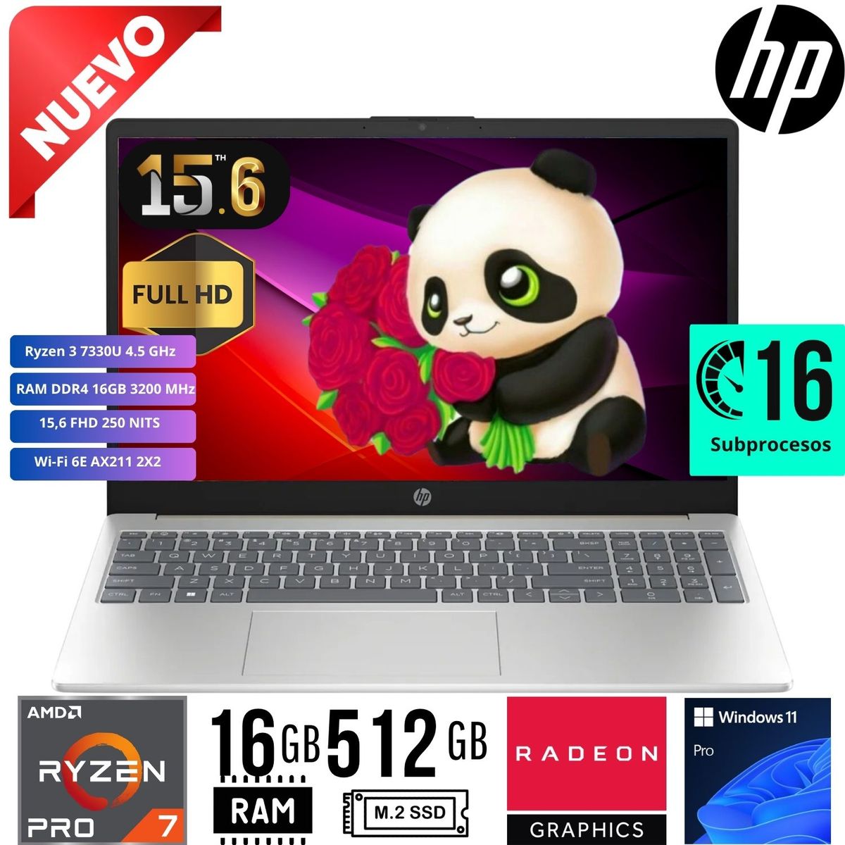 HP - LAPTOP HP 255 G10 15.6" FHD AMD Ryzen 7 7730U 16GB 512GB SSD W11 PRO