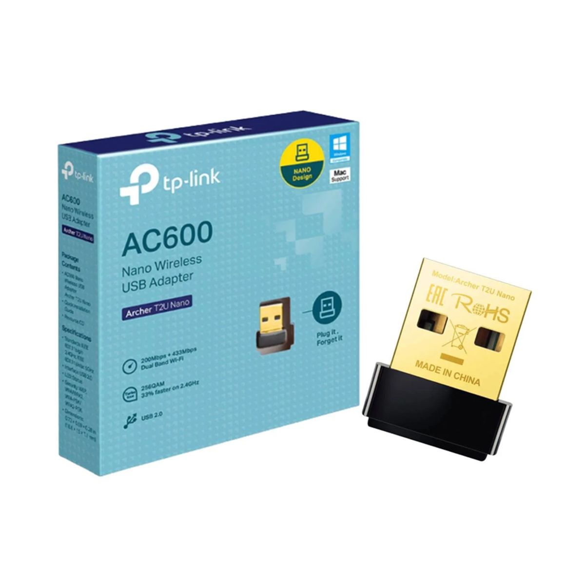 GENERICO - Wi-Fi Usb Tp-Link Archer T2U Nano Ac600 2 Bandas, Conexión Rápida Y Compacta Para Ordenado