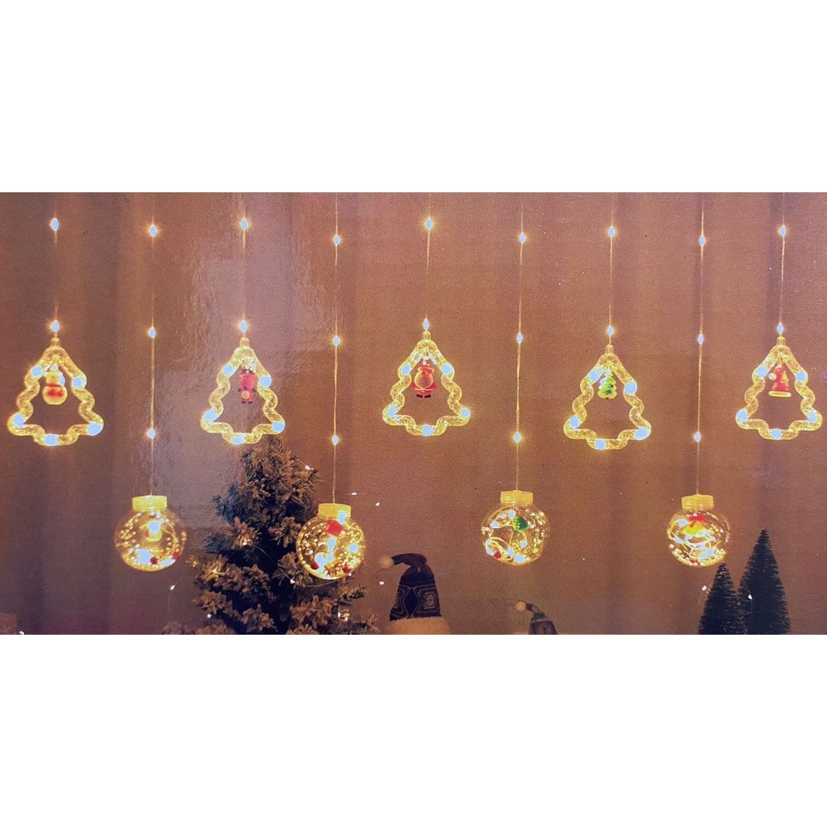 GENERICO - Luces cortina de navidad diseño figuras esferas - Tono cálido