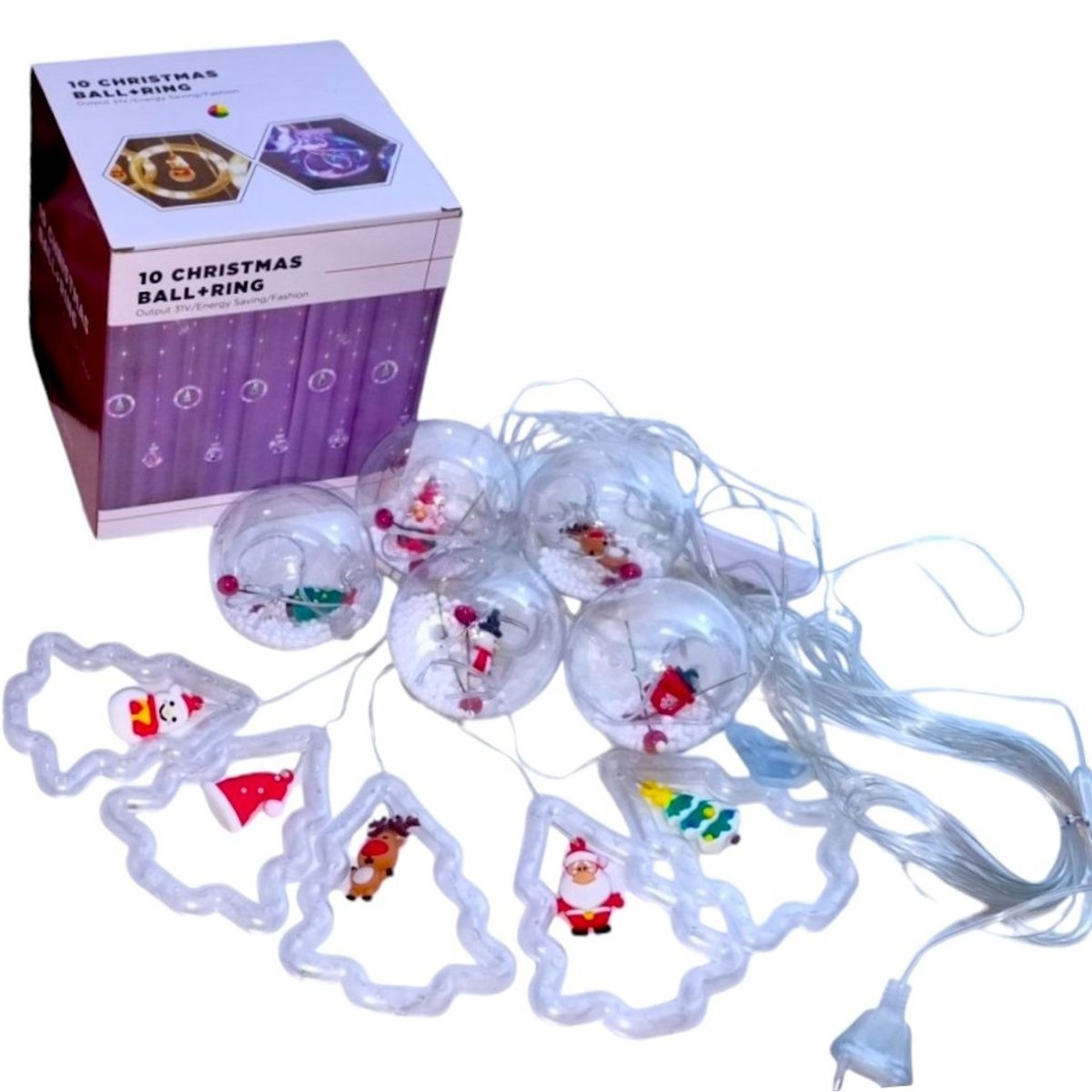 GENERICO - Luces cortina de navidad diseño figuras esferas - Tono cálido