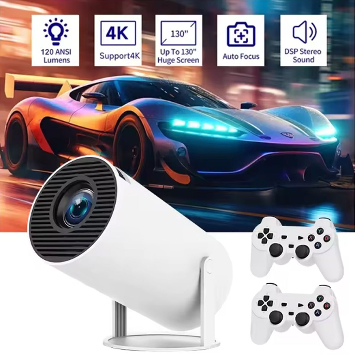 OVOTOUMI - Proyector HY300 Gamer Juegos 2 Mandos Android Bluetooth