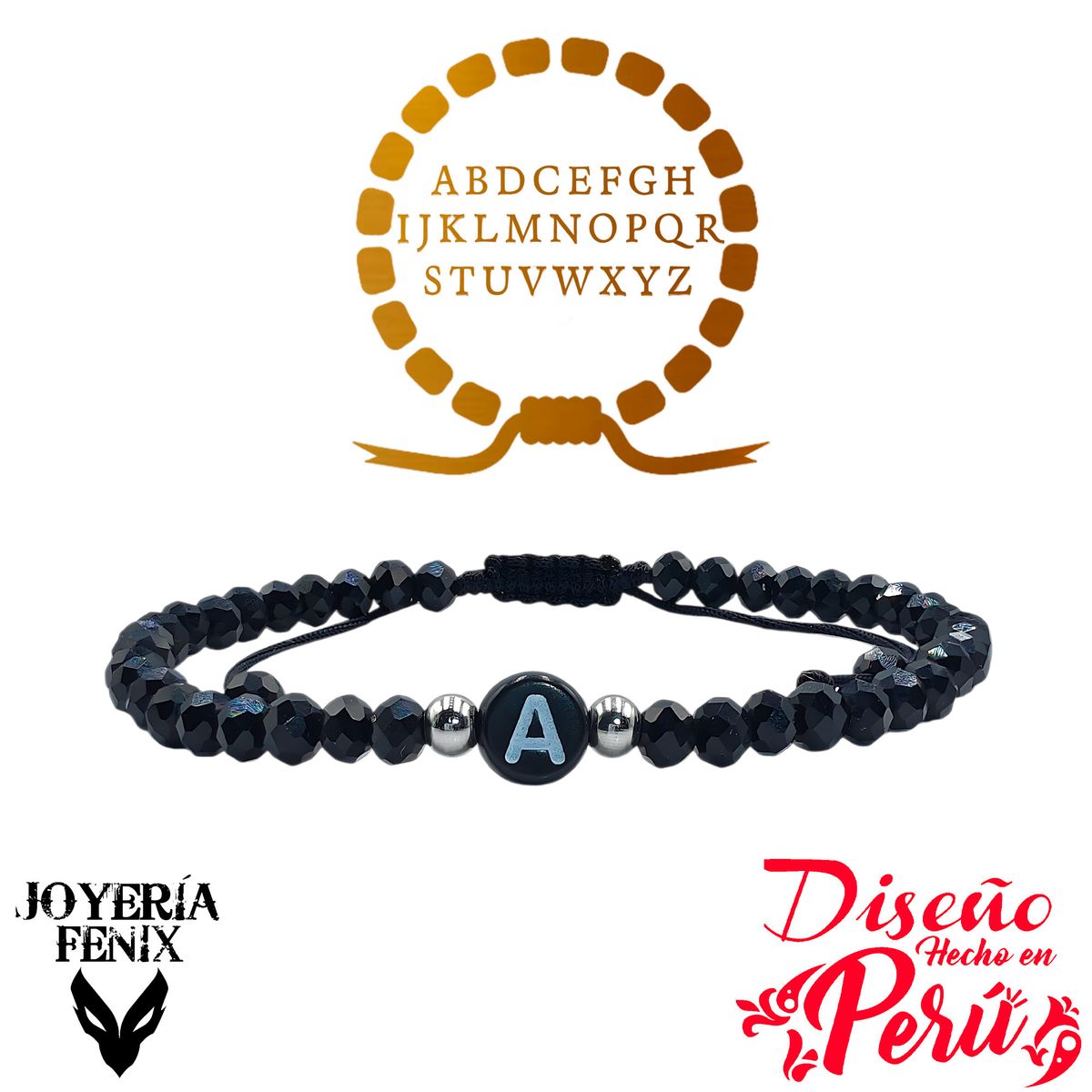 JOYERIA FENIX - Pulsera Letra Inicial - Negro