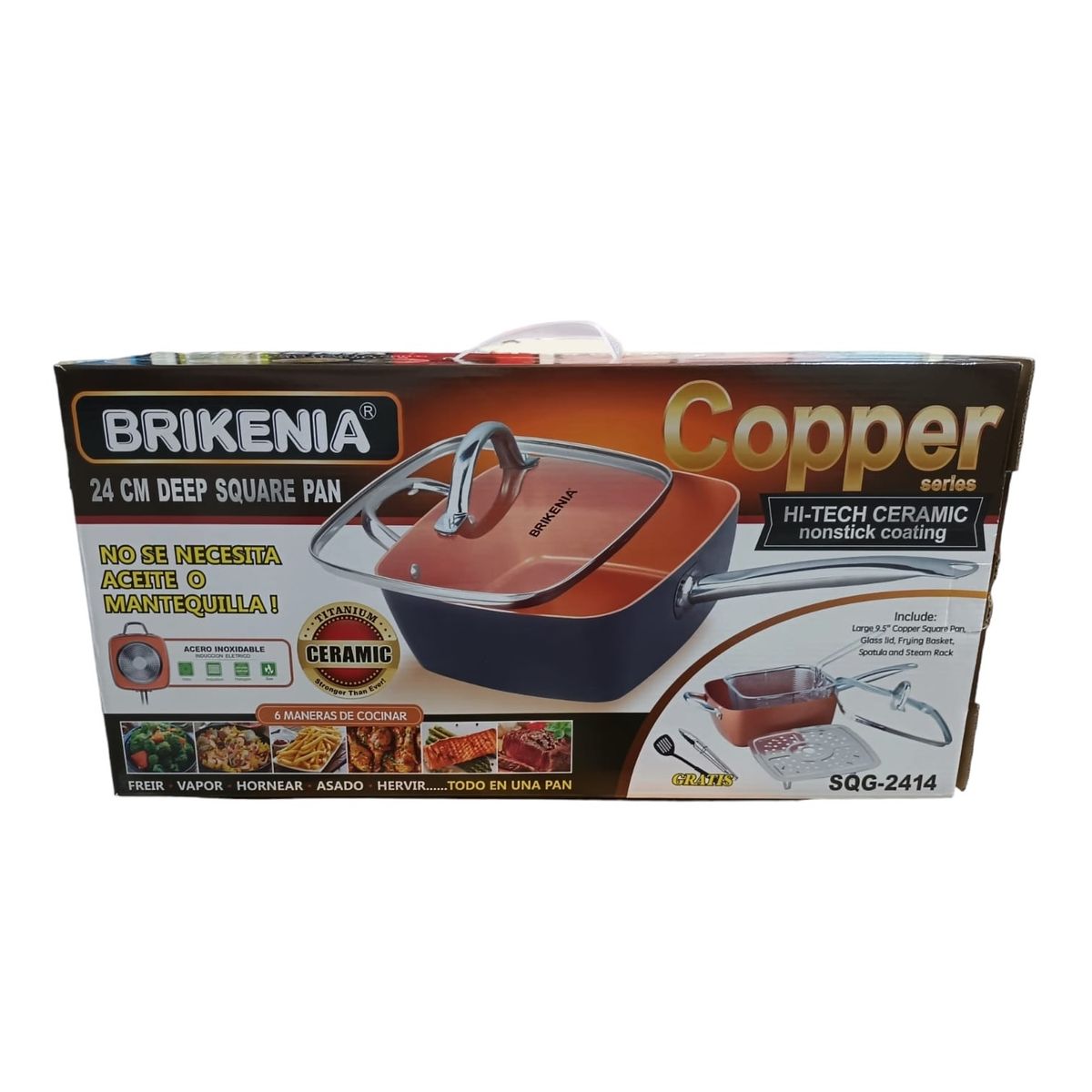 CASA BELLA - Sartén Copper Brinkenia Cobre Titanio Antiadherente cuadrado Dorado