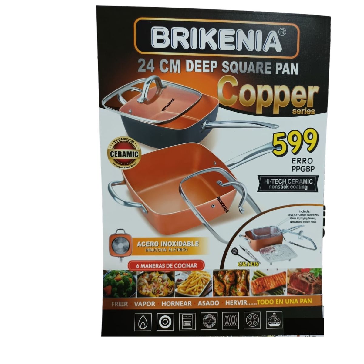 CASA BELLA - Sartén Copper Brinkenia Cobre Titanio Antiadherente cuadrado Dorado