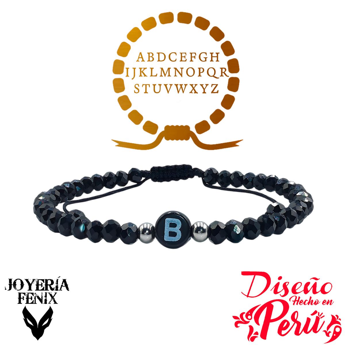 JOYERIA FENIX - Pulsera Letra Inicial - Negro