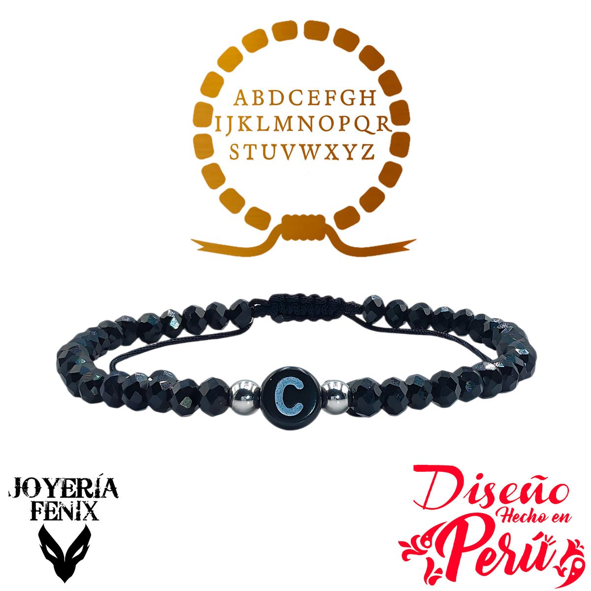 JOYERIA FENIX - Pulsera Letra Inicial - Negro
