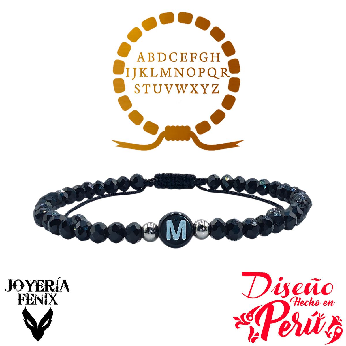JOYERIA FENIX - Pulsera Letra Inicial - Negro
