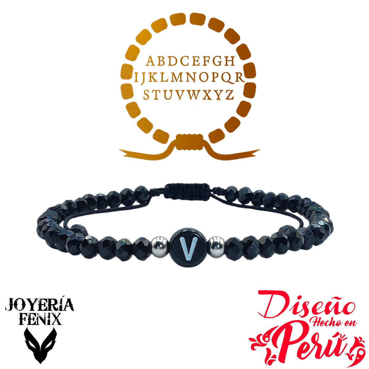 JOYERIA FENIX - Pulsera Letra Inicial - Negro