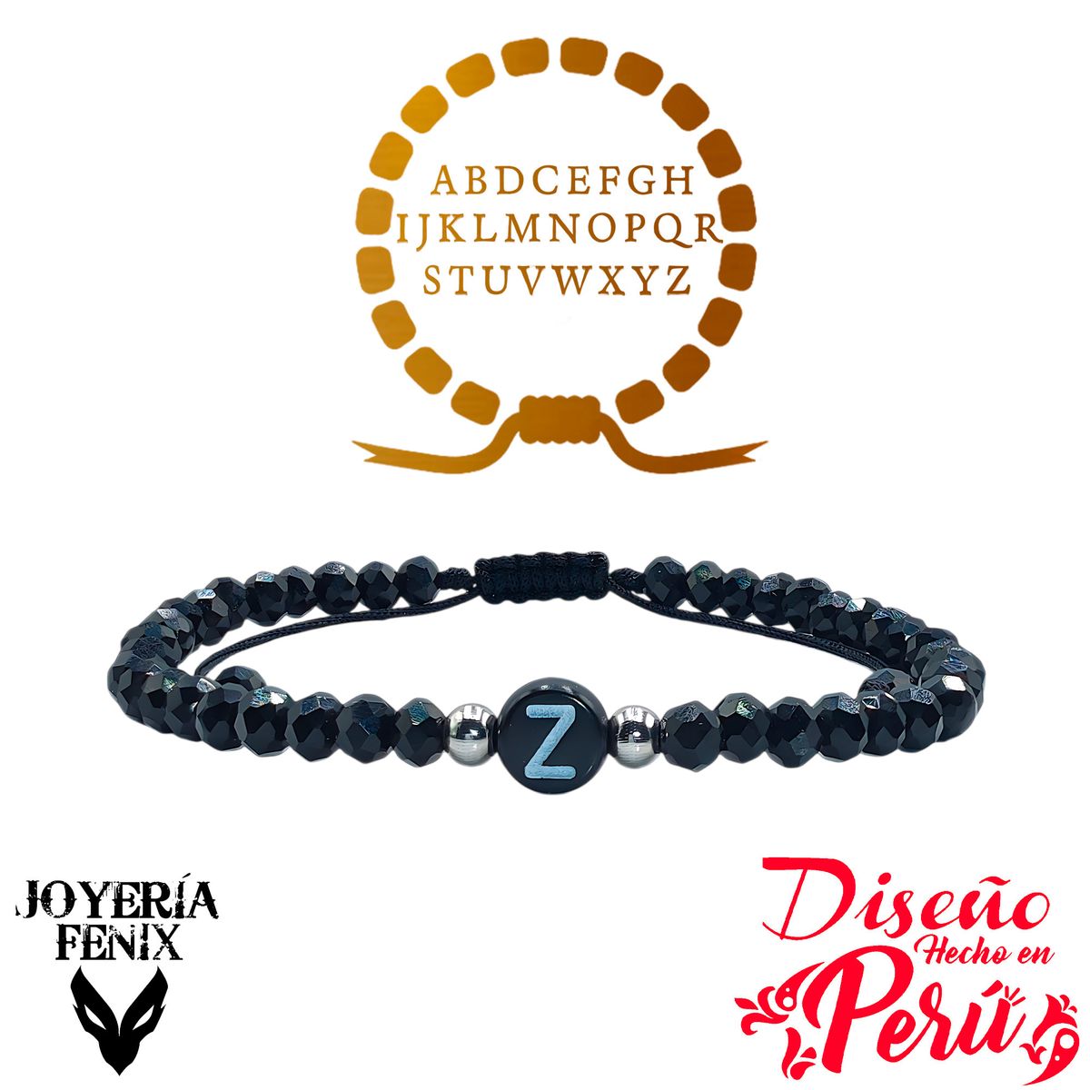 JOYERIA FENIX - Pulsera Letra Inicial - Negro