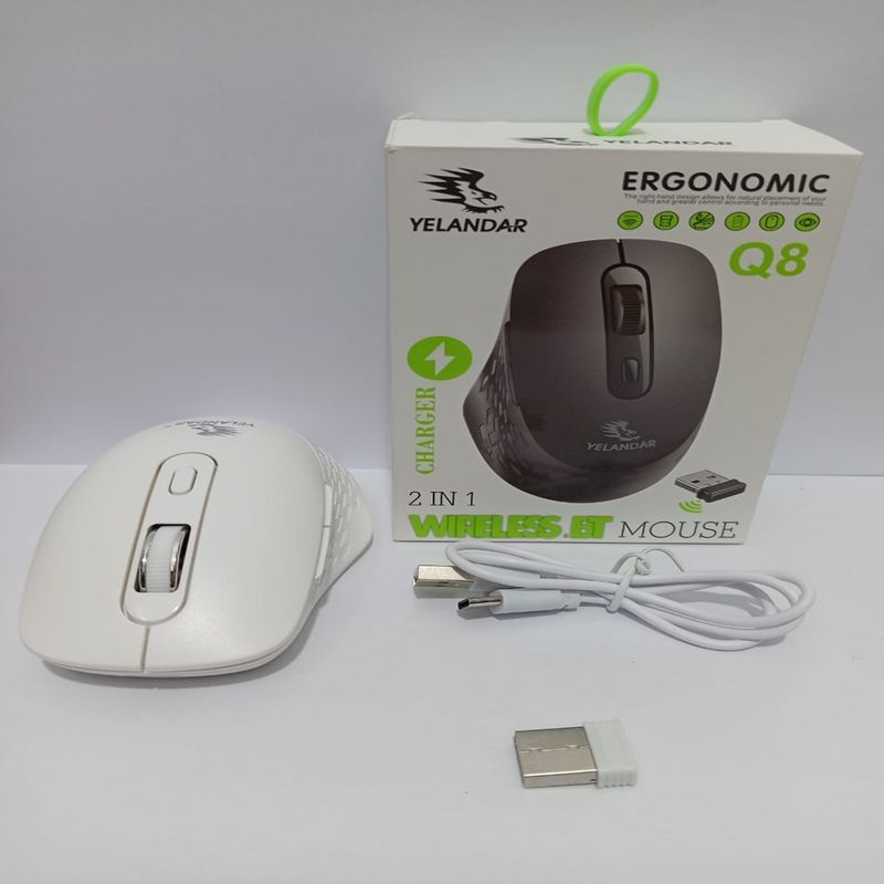 SEISA - Mouse Recargable Inalambrico Ergonomico  Silencioso yelandar Q8 blanco