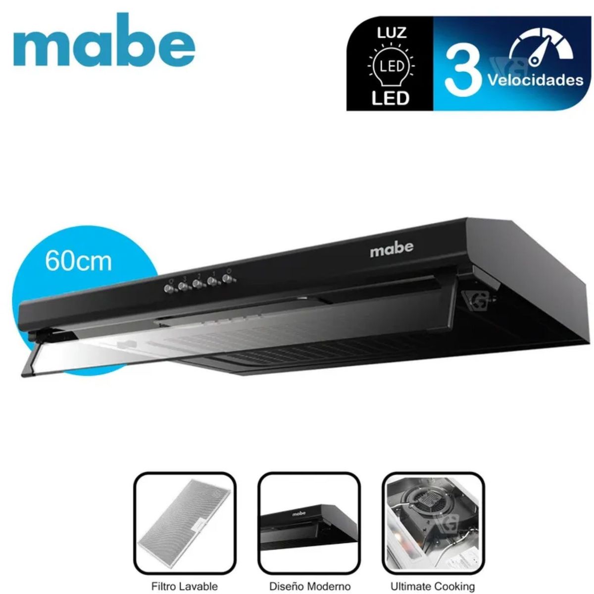 INDURAMA - Campana Extractora 60CM CMU6020PB0 Negro