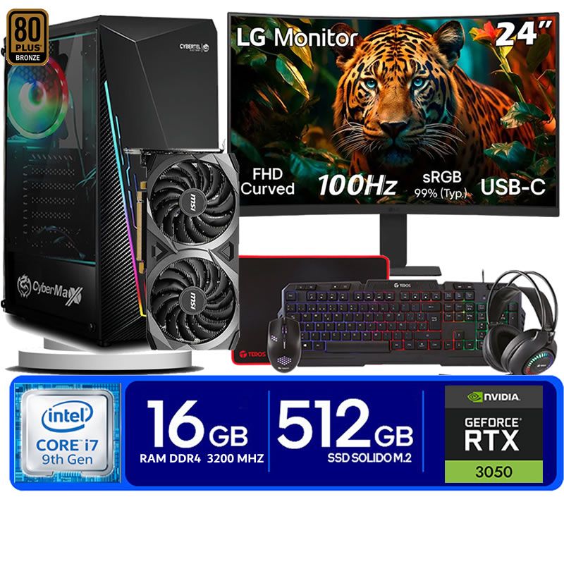 Computadora Pc Intel Core i7 9700  Monitor 24 fhd' RAM 16 GB SSD 500 Tvideo 06