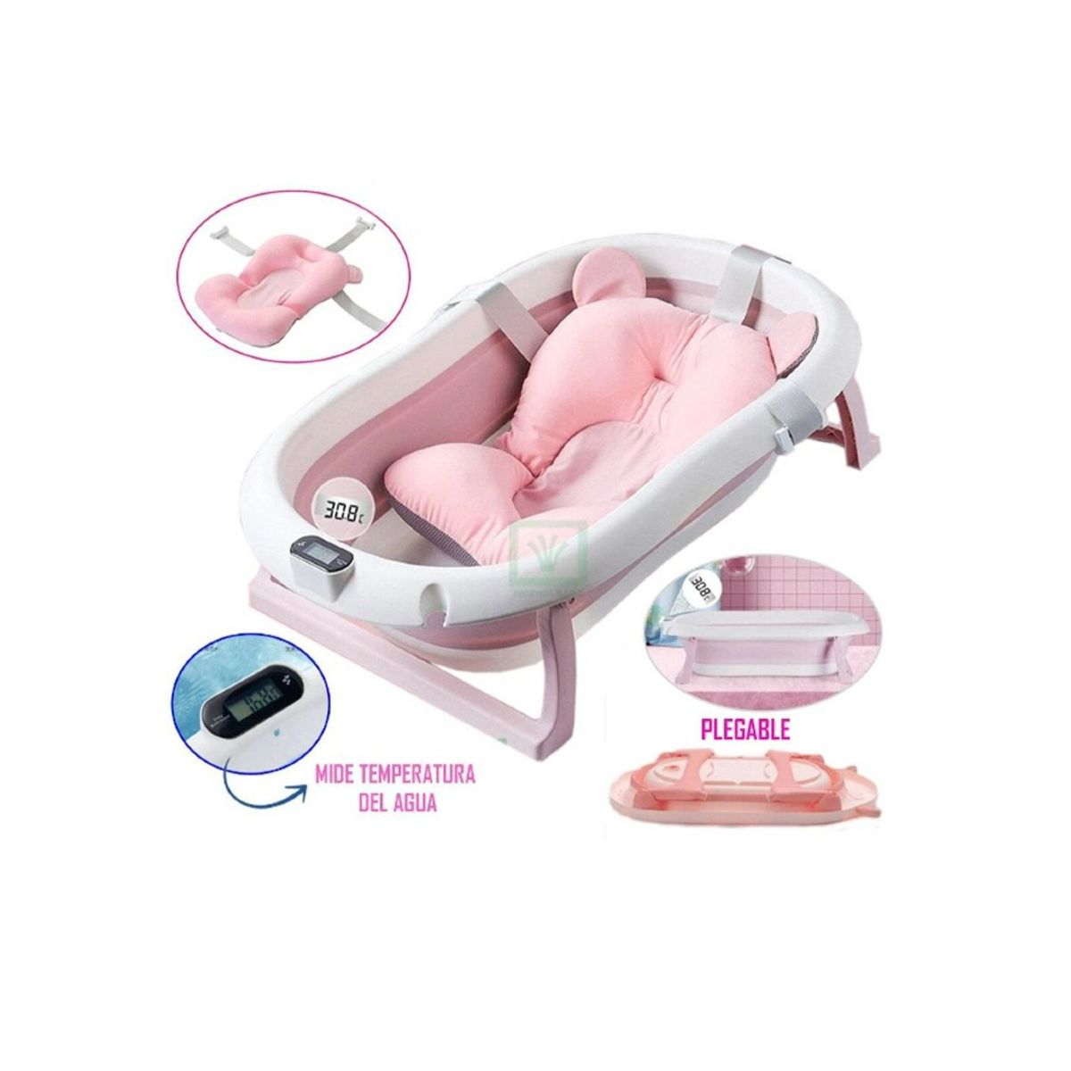 DOUX BEBE - Bañera Plegable con Termómetro para Bebés «TERMO» Pink