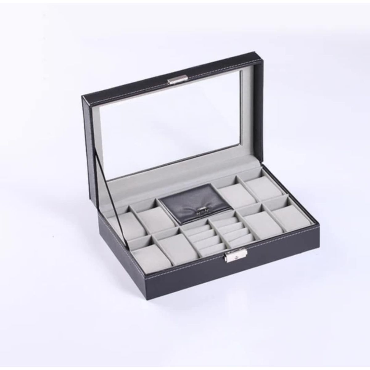 GENERICO - Caja Porta Reloj Organizador de Joyas Anillos Collares de Cuero PU