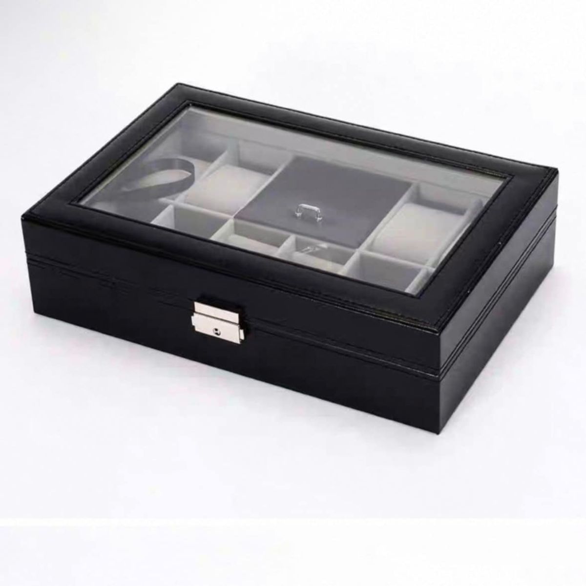 GENERICO - Caja Porta Reloj Organizador de Joyas Anillos Collares de Cuero PU