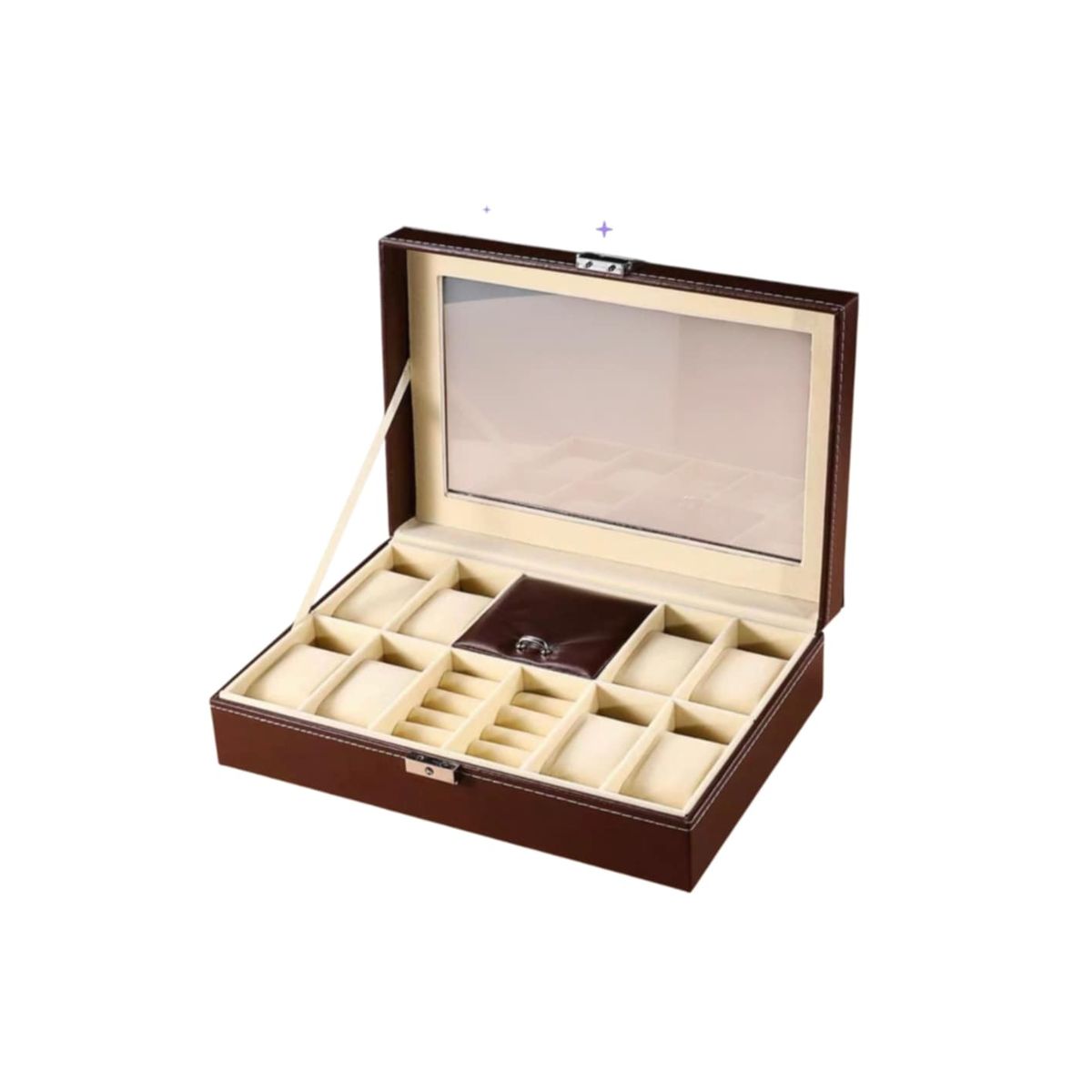 GENERICO - Caja Porta Reloj Organizador de Joyas Anillos Collares de Cuero PU