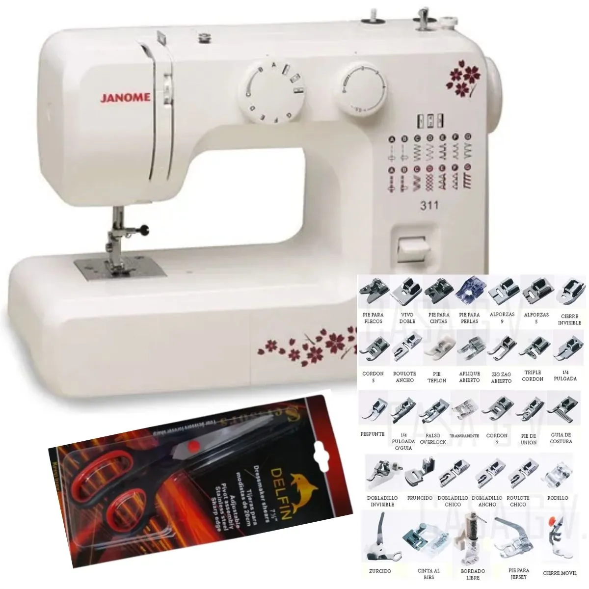 JANOME - Máquina De Coser Recta Janome 311 + 32 Pies Y Tijera Costura