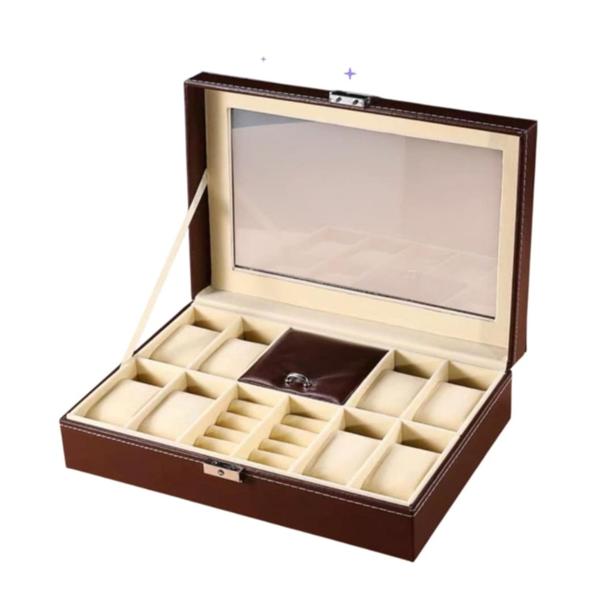 GENERICO - Caja de Reloj Organizador Porta Reloj Joyas Collar Anillos de Cuero