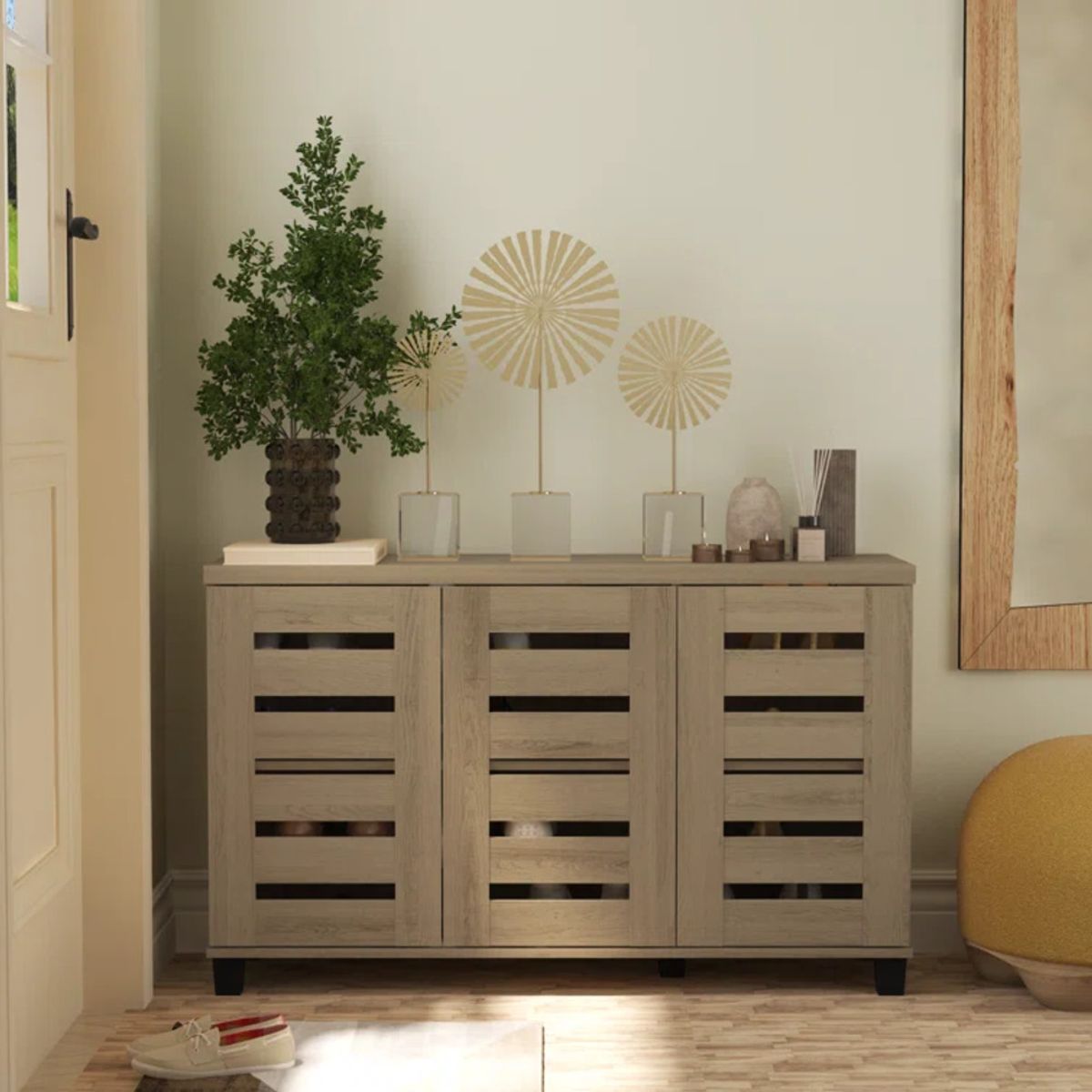 R&R MUEBLES - Zapatera Moderna Ruri 3 Puertas Marrón R&R MUEBLES