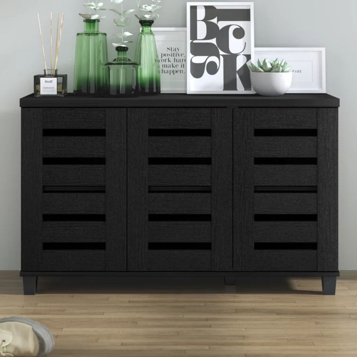 R&R MUEBLES - Zapatera Moderna Ruri 3 Puertas Negro R&R MUEBLES