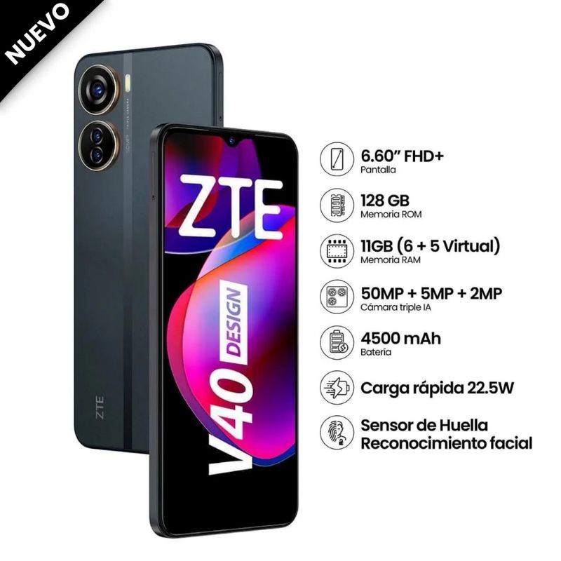 ZTE - Celular ZTE Blade V40 Design 6.6"  6GB RAM 128GB - Negro